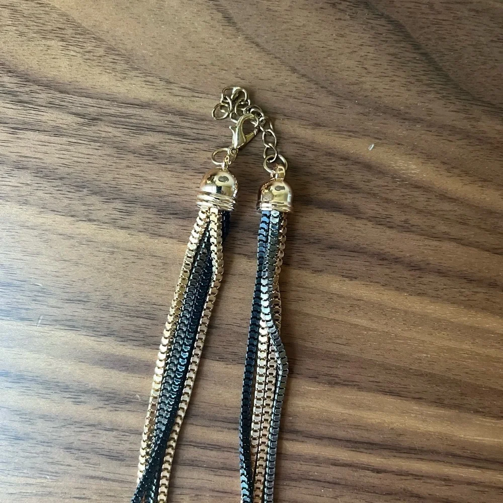 Vintage Y2K 00s Oversized Tricolor Chain Necklace Fringe Earrings Set Boho B3